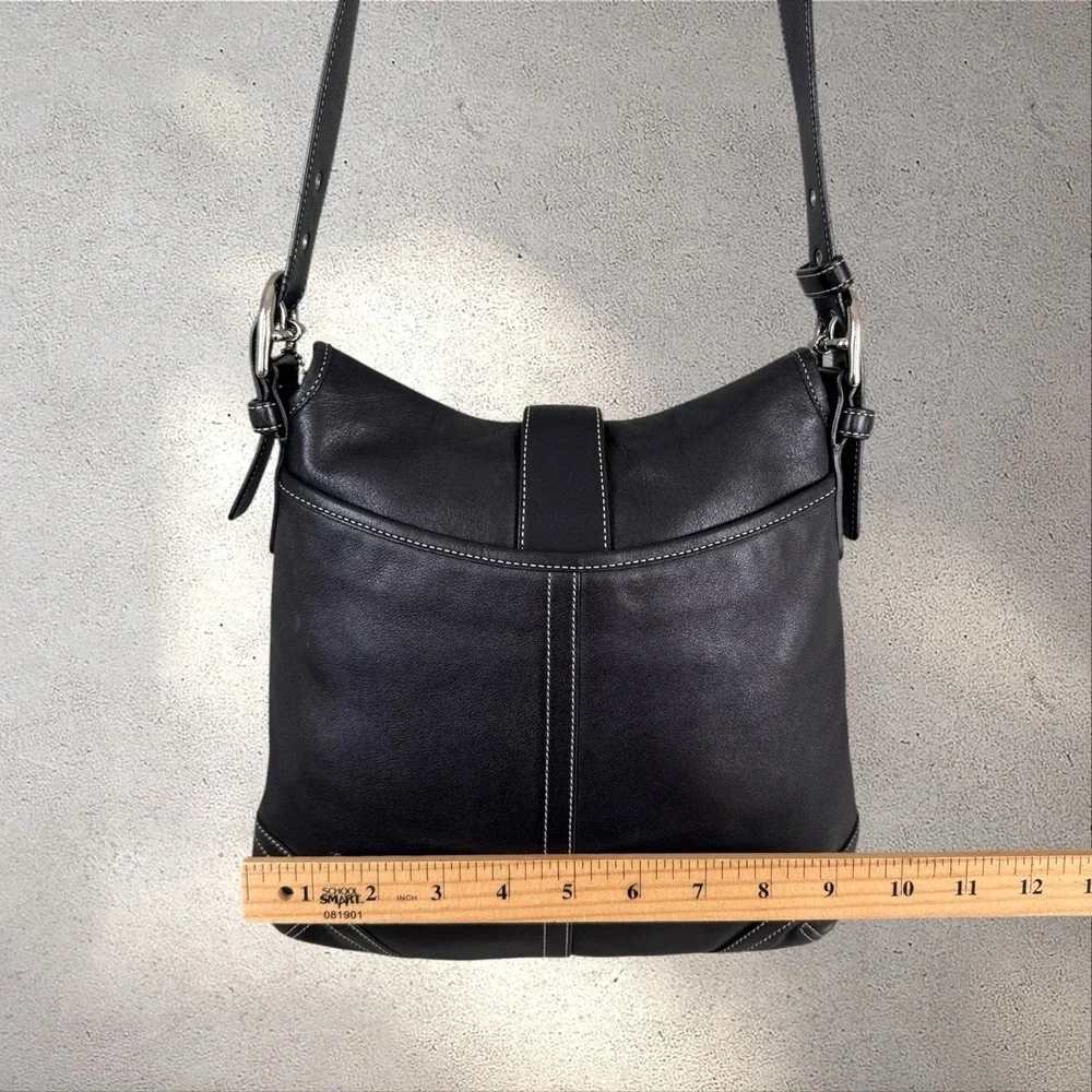 Vtg Y2K Coach 9480 Soho Flap Buckle Crossbody Black Leather Shoulder Hobo Bag